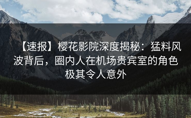 【速报】樱花影院深度揭秘：猛料风波背后，圈内人在机场贵宾室的角色极其令人意外